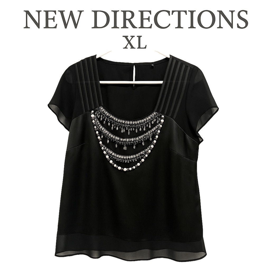 New Directions Black Beaded Blouse